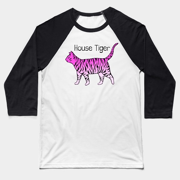 Pink House Tiger Cat Baseball T-Shirt by julieerindesigns